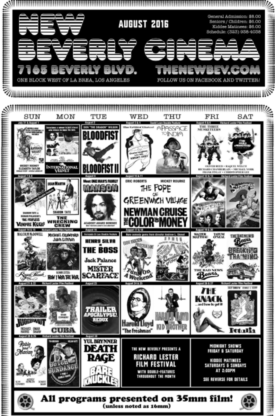THE NEW BEVERLY — AUGUST 2016 SCHEDULE