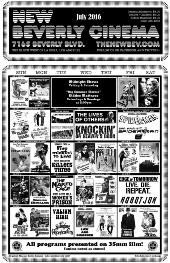 NEW BEVERLY JULY 2016 SCHEDULE