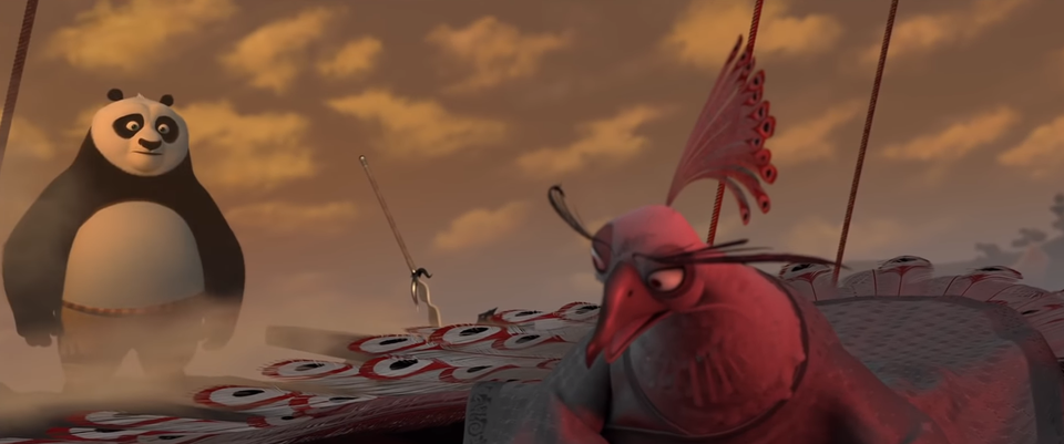 In Kung Fu Panda 2 (2011) just before the final fight you can see both  Shens theme colour (red) and Po's (yellow). : MovieDetails